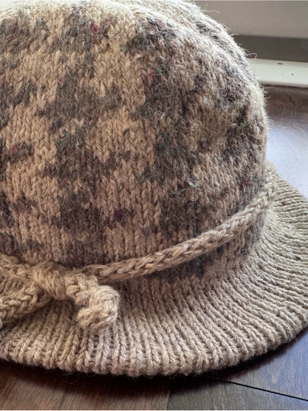 Hansen Tan Knit Bucket Hat with Braided Trim